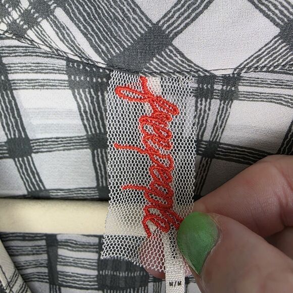 Free People Shirt Grey White Plaid Button Up Blouse Sheer Top Womens Size Medium - Picture 4 of 7